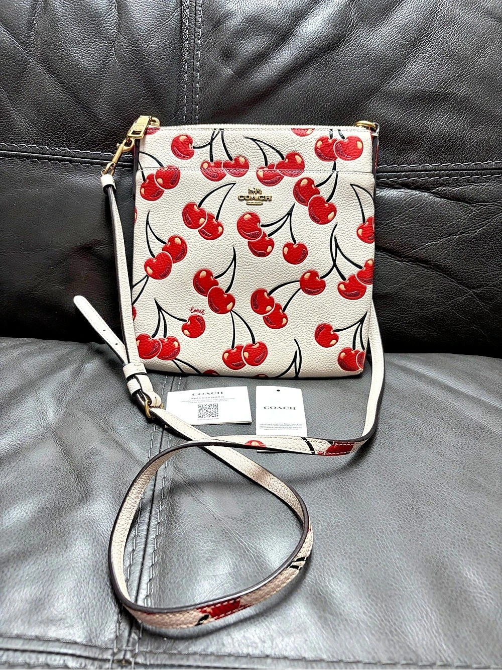 Coach Cherry Print Crossbody in White & Red With Tag